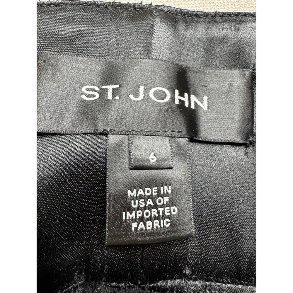 St. John Black Satin Waistband Wide Leg Dress Pants Side Zip Womens‎ Size 6 - Picture 7 of 8